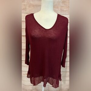 NWT Cato Woman's Maroon Scooped Neck Ruffle Shear Long Sleeve Sweater Shirt XS